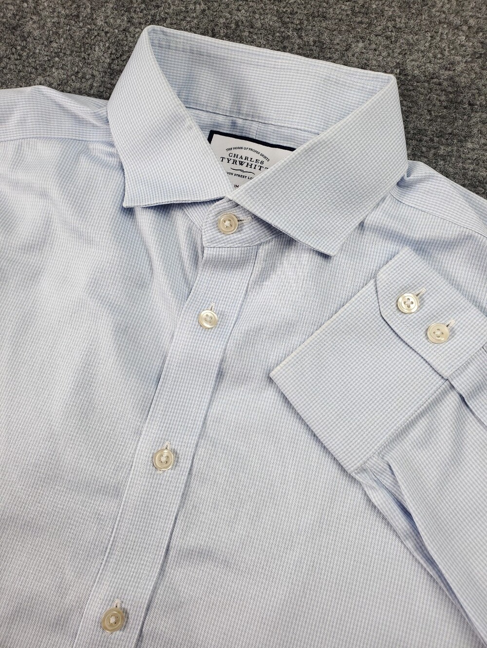 Charles Tyrwhitt Dress Shirt 17 37 Slim Light Blue Check Spread Collar Non Iron